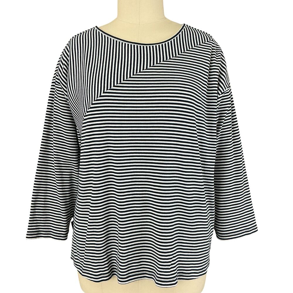 T by Talbots Striped Top 3X Casual Long Sleeve Crew Bias Cut Active Lounge NWT